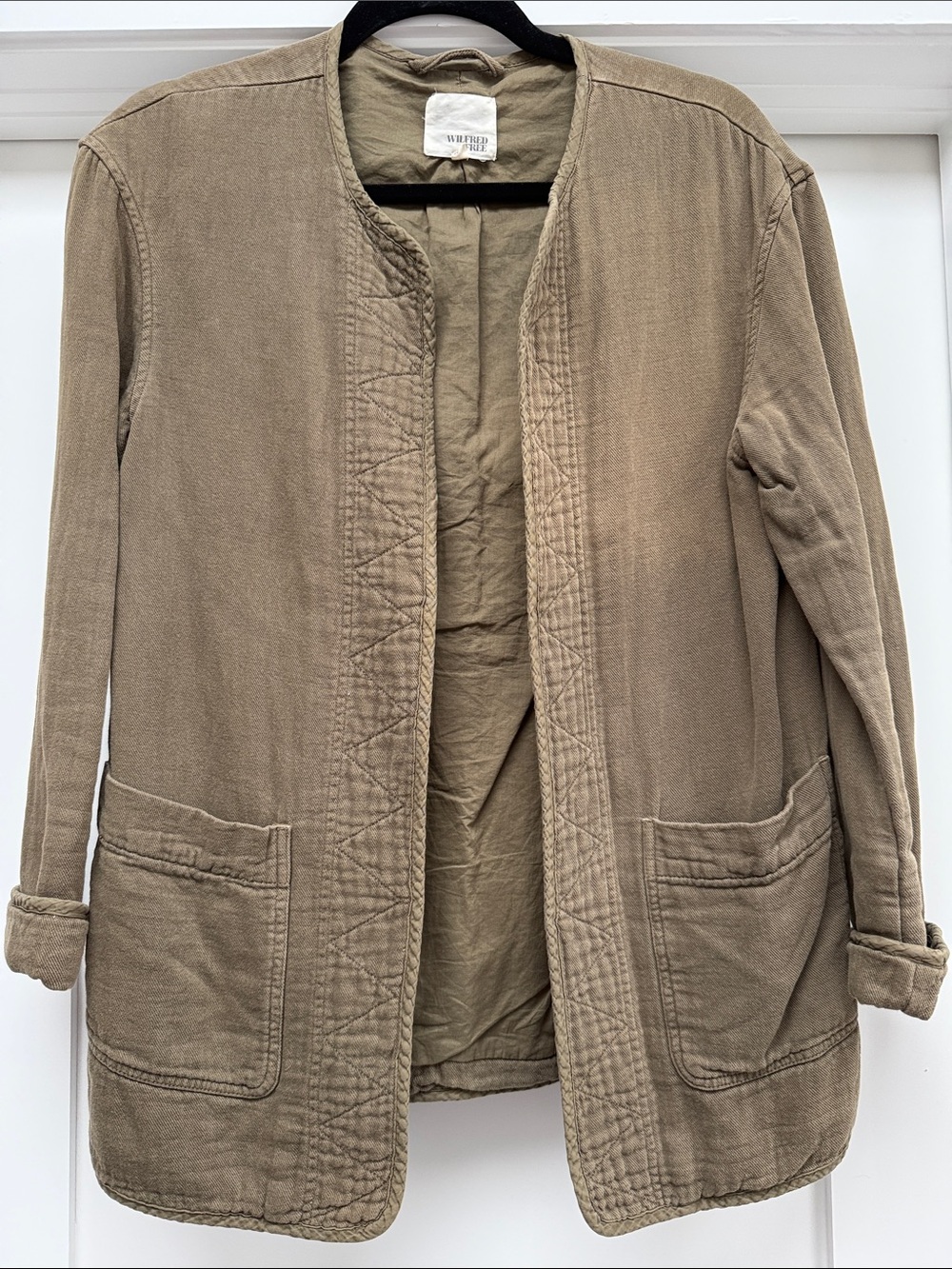 Wilfred Free Olive-Tone Collarless Utility Jacket